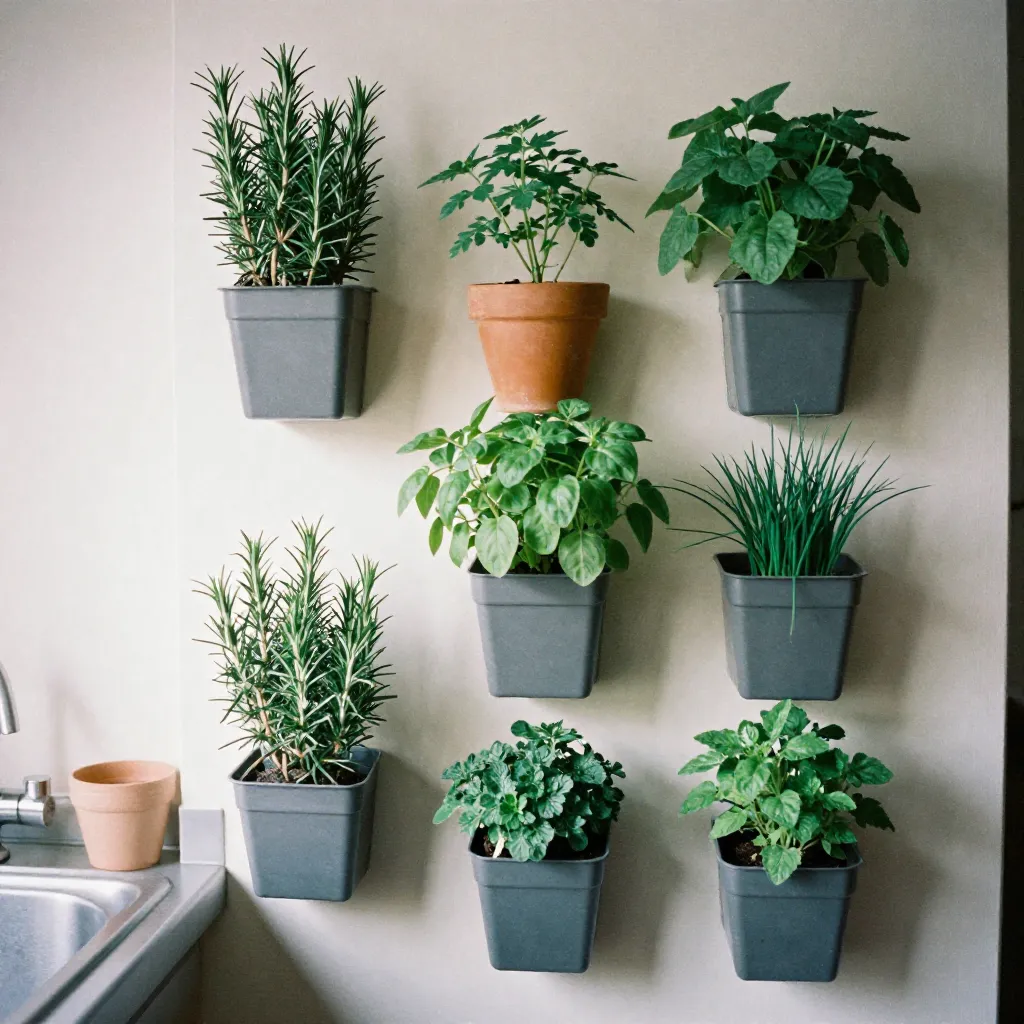 Chives in vertical wall planter